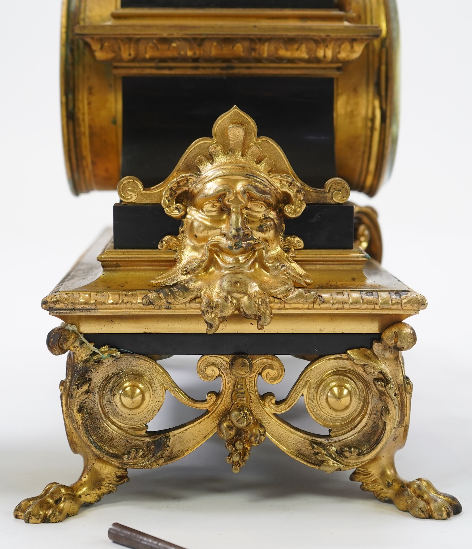 A French gilt bronze figural clock garniture, late 19th century